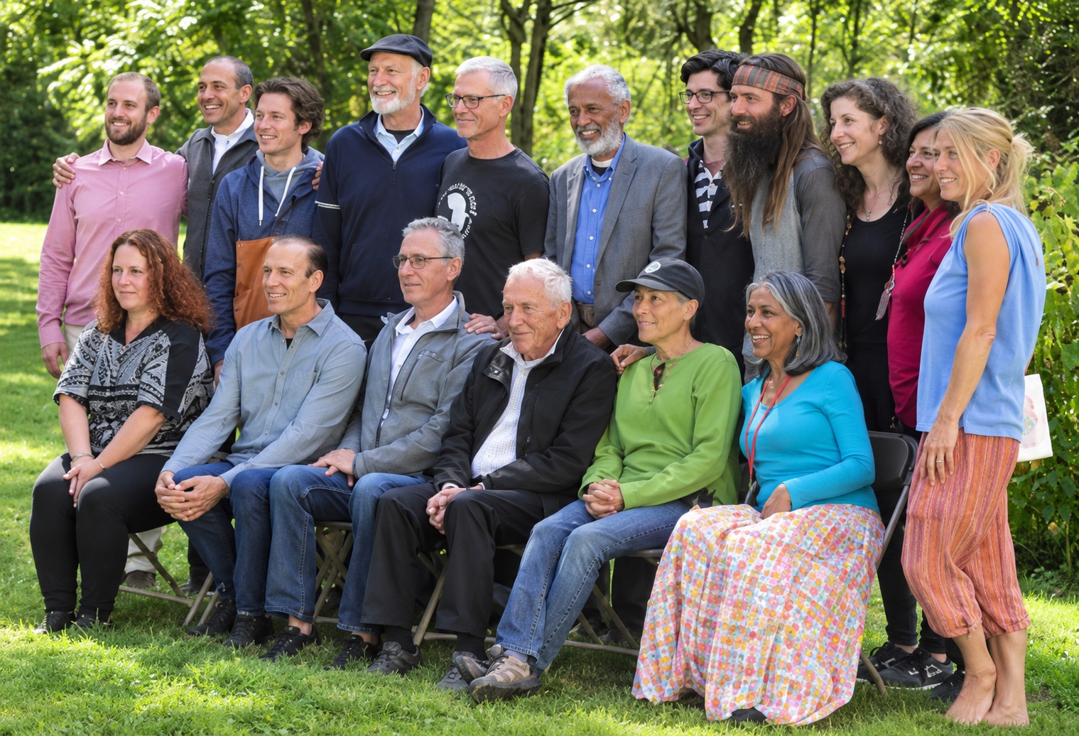 A group gathered outdoors beneath trees at Ethos Farm Days 2022.