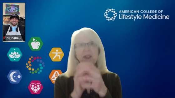 Video-call screenshot: Nathanael Elijah Smith, FNP-C, DipACLM, and Kelly Freeman during an ACLM meeting, October 19, 2026