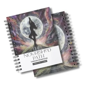 The Nourished Path Through Menopause 4-Month Daily Planner by Andie Otto: cover with a woman's silhouette against a full moon (opens in a new tab)